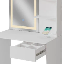 Schminktisch "Dekos" Weiß Mit LED-Spiegel, Bank Und QI-Ladestation Vicco -Möbel Store m6233 bw 06 ol
