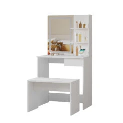 Schminktisch "Dekos" Weiß Mit LED-Spiegel, Bank Und QI-Ladestation Vicco -Möbel Store m6233 bw 07 ol