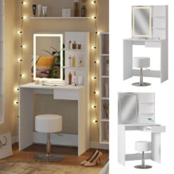 Schminktisch "Dekos" Weiß Mit LED-Spiegel, Hocker Und QI-Ladestation Vicco 12 Schminktisch "Dekos" Weiß Mit LED-Spiegel, Hocker Und QI-Ladestation Vicco -Möbel Store m6233 hw 02 ol