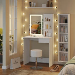 Schminktisch "Dekos" Weiß Mit LED-Spiegel, Hocker Und QI-Ladestation Vicco 14 Schminktisch "Dekos" Weiß Mit LED-Spiegel, Hocker Und QI-Ladestation Vicco -Möbel Store m6233 hw 04 ol