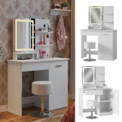 Schminktisch "Julia" Weiß Mit LED-Spiegel, Hocker Und QI-Ladestation Vicco -Möbel Store m6234 hw 02 ol