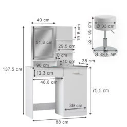 Schminktisch "Julia" Weiß Mit LED-Spiegel, Hocker Und QI-Ladestation Vicco -Möbel Store m6234 hw 03 ol