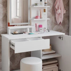 Schminktisch "Julia" Weiß Mit LED-Spiegel, Hocker Und QI-Ladestation Vicco -Möbel Store m6234 hw 05 ol