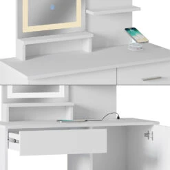 Schminktisch "Julia" Weiß Mit LED-Spiegel, Hocker Und QI-Ladestation Vicco -Möbel Store m6234 hw 06 ol