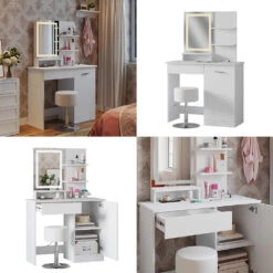 Schminktisch "Julia" Weiß Mit LED-Spiegel, Hocker Und QI-Ladestation Vicco -Möbel Store m6234 hw 08 ol