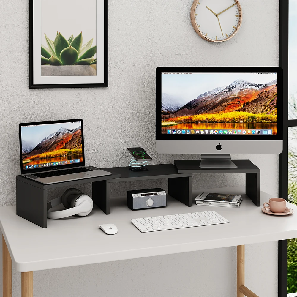 Monitorständer "Halva" Schwarz Mit QI-Ladestation Und USB Vicco 6 Monitorständer "Halva" Schwarz Mit QI-Ladestation Und USB Vicco – Bild 4