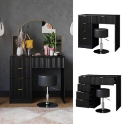 Schminktisch "Letti" Schwarz Kurz Mit Hocker Vicco -Möbel Store m6403 hs 02 ol