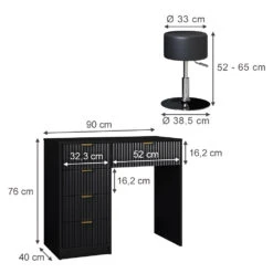 Schminktisch "Letti" Schwarz Kurz Mit Hocker Vicco -Möbel Store m6403 hs 03 ol
