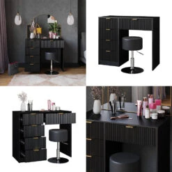 Schminktisch "Letti" Schwarz Kurz Mit Hocker Vicco -Möbel Store m6403 hs 08 ol