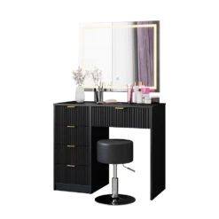 Schminktisch "Letti" Schwarz Kurz Mit LED-Spiegel Und Hocker Vicco -Möbel Store m6403 hs sled 07 ol