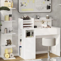 Basteltisch Weiß Mit Hocker Und Regal "Paolo" Vicco -Möbel Store m6452 05 ol