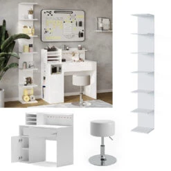 Basteltisch Weiß Mit Hocker Und Regal "Paolo" Vicco -Möbel Store m6452 08 ol