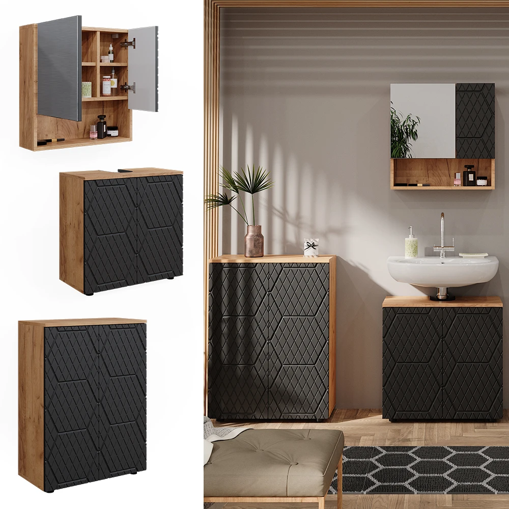 Badmöbelset "Irma" Eiche/Anthrazit 3-teilig Vicco 4 Badmöbelset "Irma" Eiche/Anthrazit 3-teilig Vicco – Bild 2