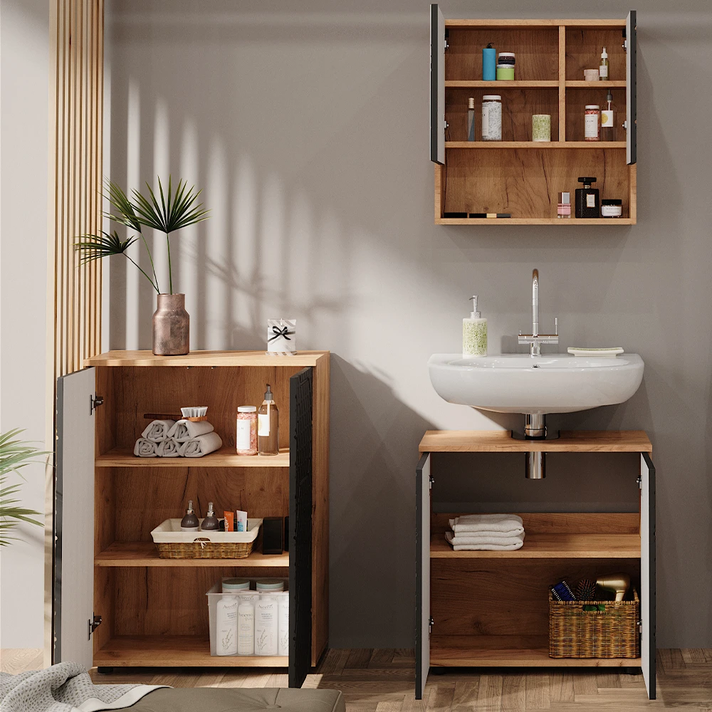 Badmöbelset "Irma" Eiche/Anthrazit 3-teilig Vicco 7 Badmöbelset "Irma" Eiche/Anthrazit 3-teilig Vicco – Bild 5