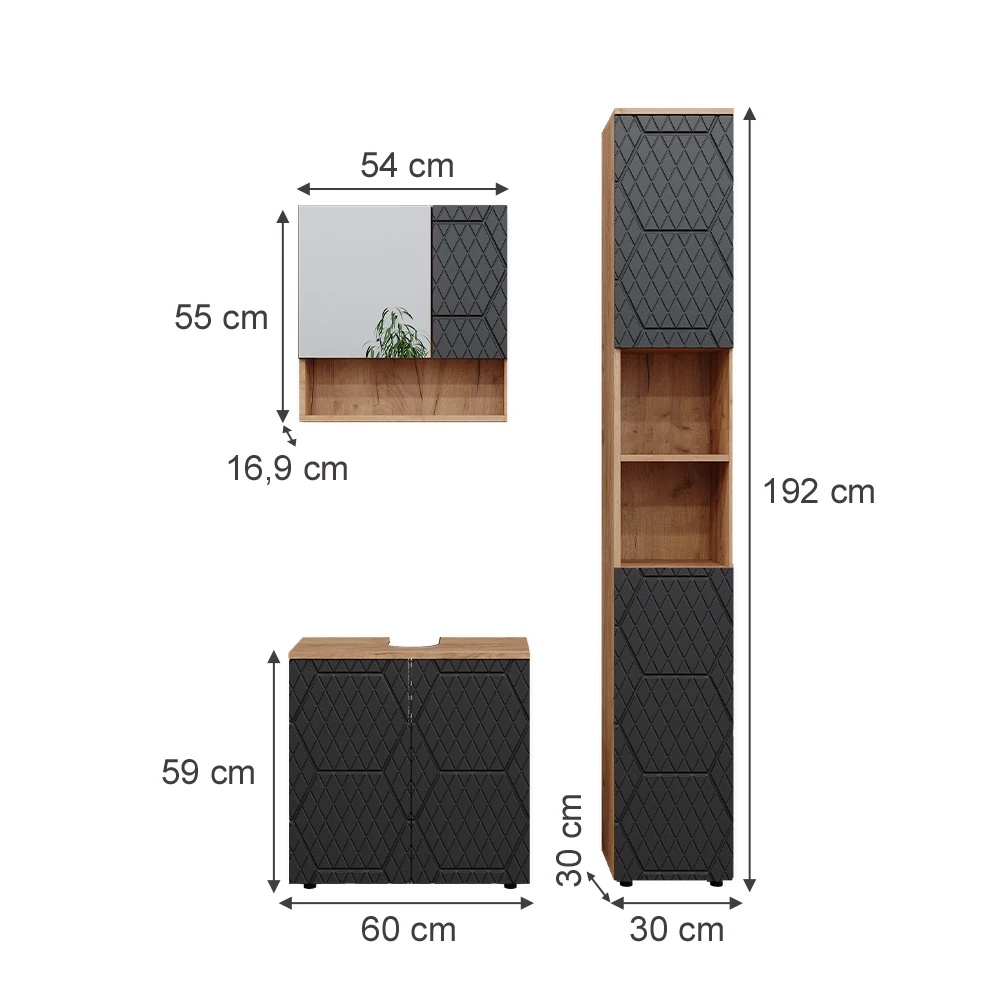 Badmöbelset "Irma" Eiche/Anthrazit 3-teilig Hochschrank Vicco 5 Badmöbelset "Irma" Eiche/Anthrazit 3-teilig Hochschrank Vicco – Bild 3