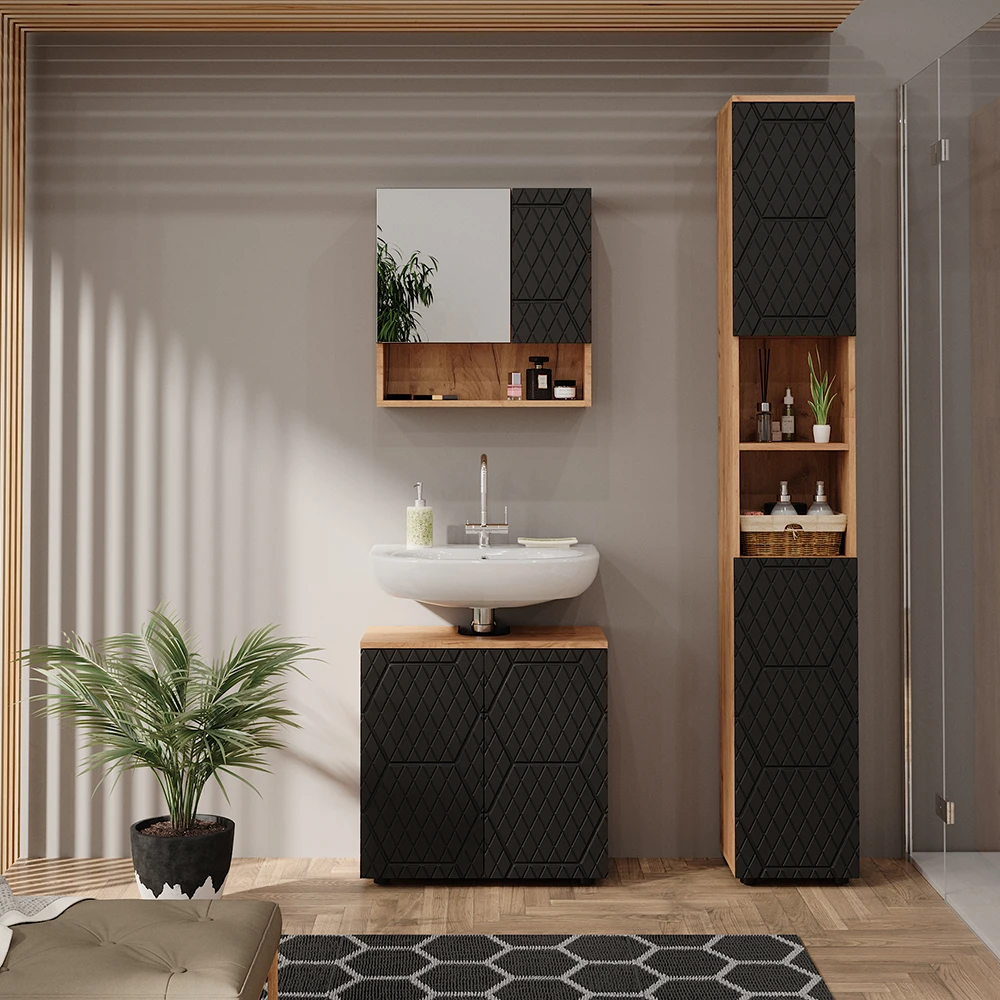 Badmöbelset "Irma" Eiche/Anthrazit 3-teilig Hochschrank Vicco 6 Badmöbelset "Irma" Eiche/Anthrazit 3-teilig Hochschrank Vicco – Bild 4