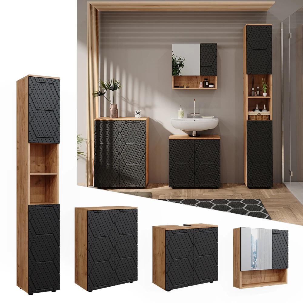 Badmöbelset "Irma" Eiche/Anthrazit 4-teilig Mit Hochschrank Und Kommode Vicco 4 Badmöbelset "Irma" Eiche/Anthrazit 4-teilig Mit Hochschrank Und Kommode Vicco – Bild 2