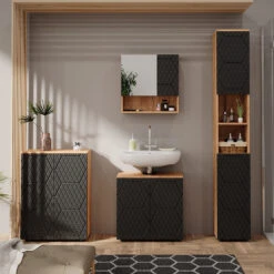 Badmöbelset "Irma" Eiche/Anthrazit 4-teilig Mit Hochschrank Und Kommode Vicco 12 Badmöbelset "Irma" Eiche/Anthrazit 4-teilig Mit Hochschrank Und Kommode Vicco -Möbel Store m6482 04 ol