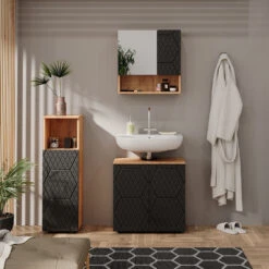 Badmöbelset "Irma" Eiche/Anthrazit 4-teilig Mit Midischrank Vicco -Möbel Store m6483 04 ol