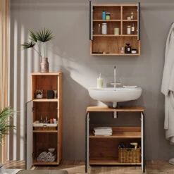 Badmöbelset "Irma" Eiche/Anthrazit 4-teilig Mit Midischrank Vicco -Möbel Store m6483 05 ol