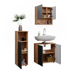 Badmöbelset "Irma" Eiche/Anthrazit 4-teilig Mit Midischrank Vicco -Möbel Store m6483 07 ol