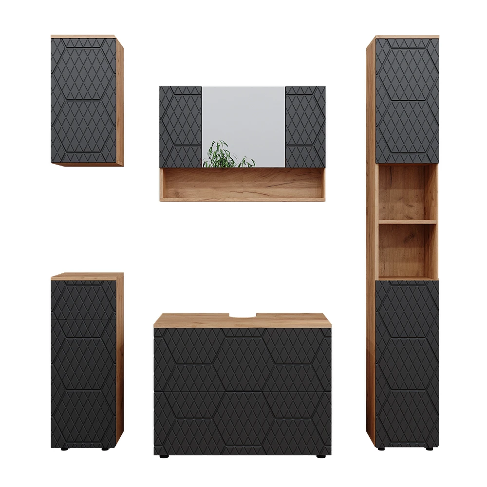 Badmöbelset "Irma" Eiche/Anthrazit 5-teilig Vicco 3 Badmöbelset "Irma" Eiche/Anthrazit 5-teilig Vicco