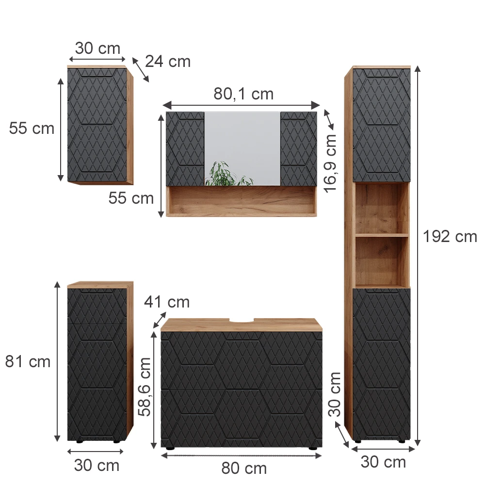 Badmöbelset "Irma" Eiche/Anthrazit 5-teilig Vicco 5 Badmöbelset "Irma" Eiche/Anthrazit 5-teilig Vicco – Bild 3