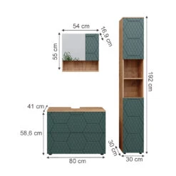 Badmöbel Set "Irma" Grün/Eiche 3 Teile, Mit Spiegelschrank 80 Cm Vicco -Möbel Store m6504 03 ol