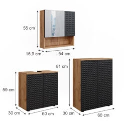 Badmöbel Set "Irma" Anthrazit/Eiche 3 Teile, Mit Unterschrank 80 Cm Vicco -Möbel Store m6514 03 ol