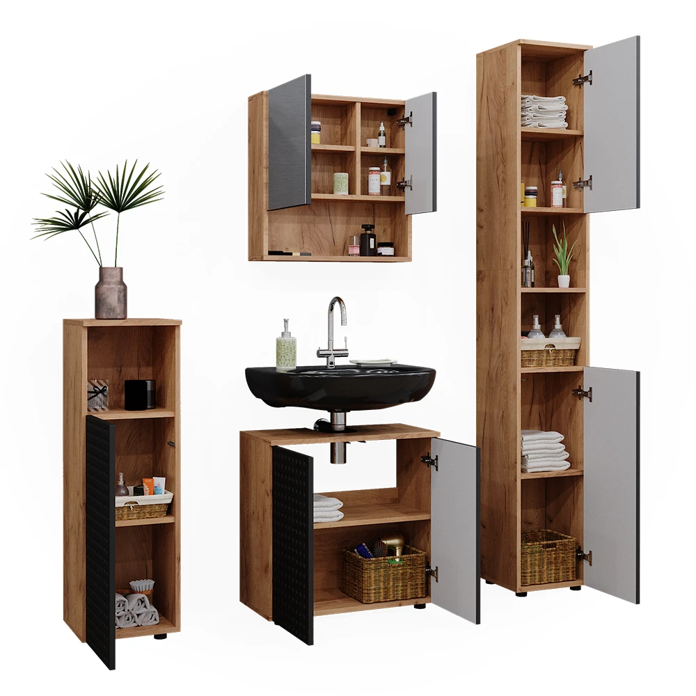 Badmöbel Set "Irma" Anthrazit Hochglanz 4 Teile, Mit Hochschrank Vicco 9 Badmöbel Set "Irma" Anthrazit Hochglanz 4 Teile, Mit Hochschrank Vicco – Bild 7